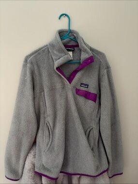 Patagonia Gray Fleece Pullover with Purple Accents